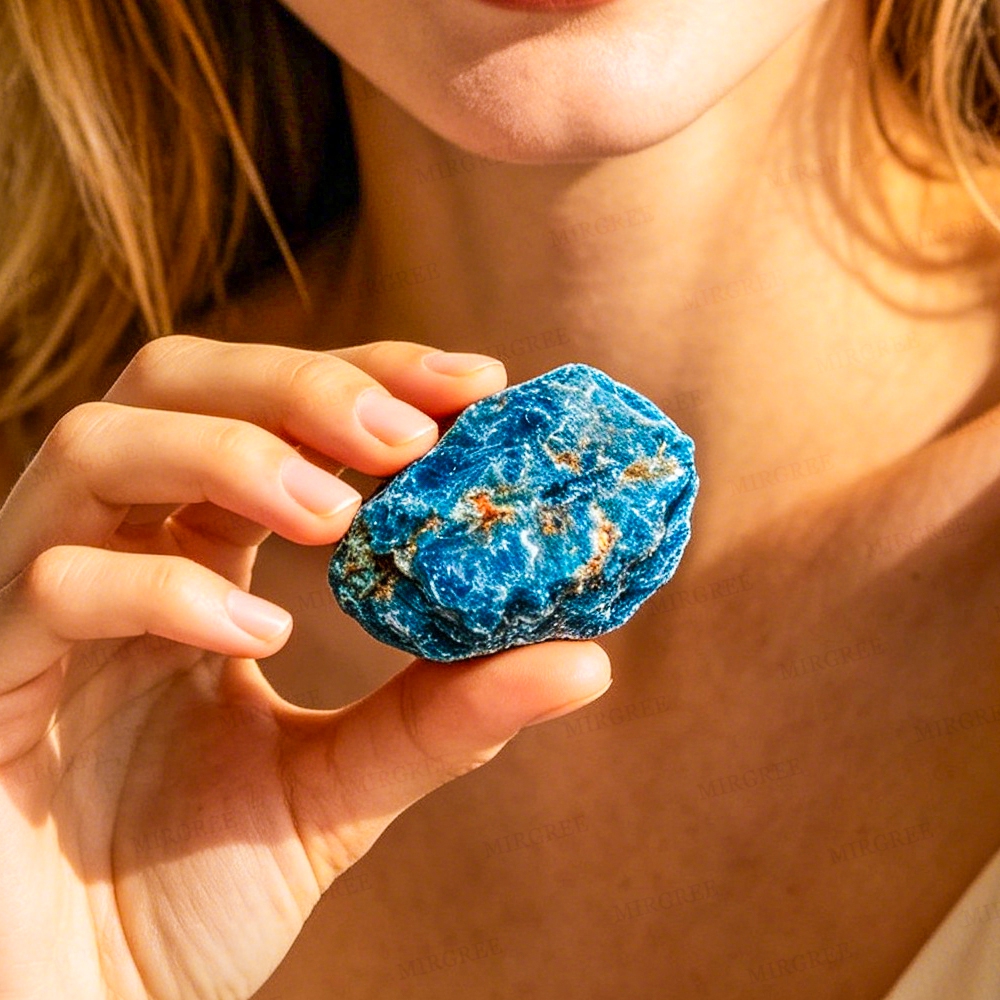 Mirgree Natural Blue Apatite With Inspirational Card, Boost Clear Communication & Self-, Natural Crystal For Meditation & Spiritual Use