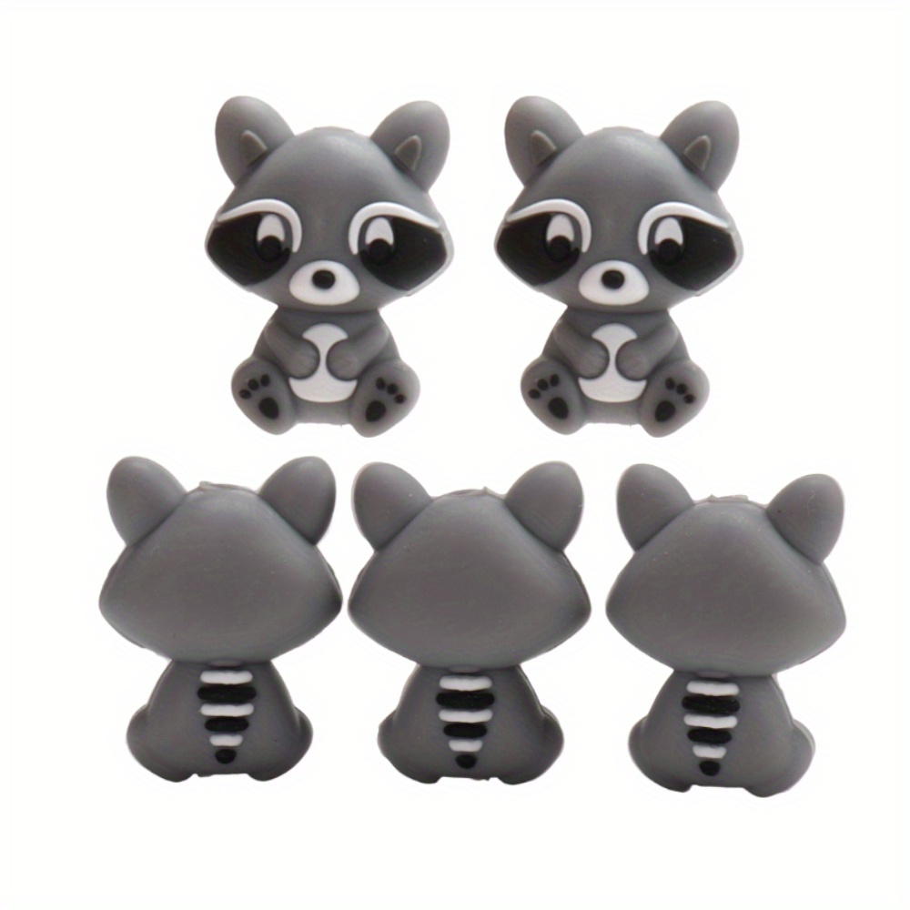 Image of 5pcs Litter Raccoon Silicone Beads For Diy Phone Lanyard Crafting, Pens, Jewelry Making Accessories, Cute Animal Charms For Jewelry Making, Bead Design, Safe Crafting Beads
