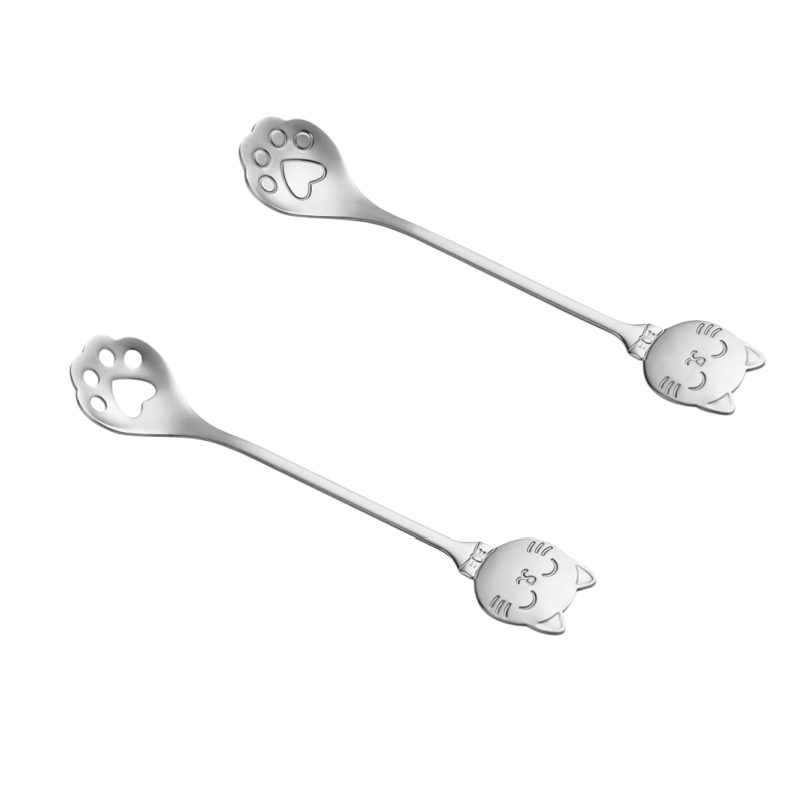 TEMU 2pcs Whimsical Stainless Steel Cat Paw Stirring Spoon- Creative Dessert, Coffee& Ice Cream Spoon With For Home, Parties& Weddings