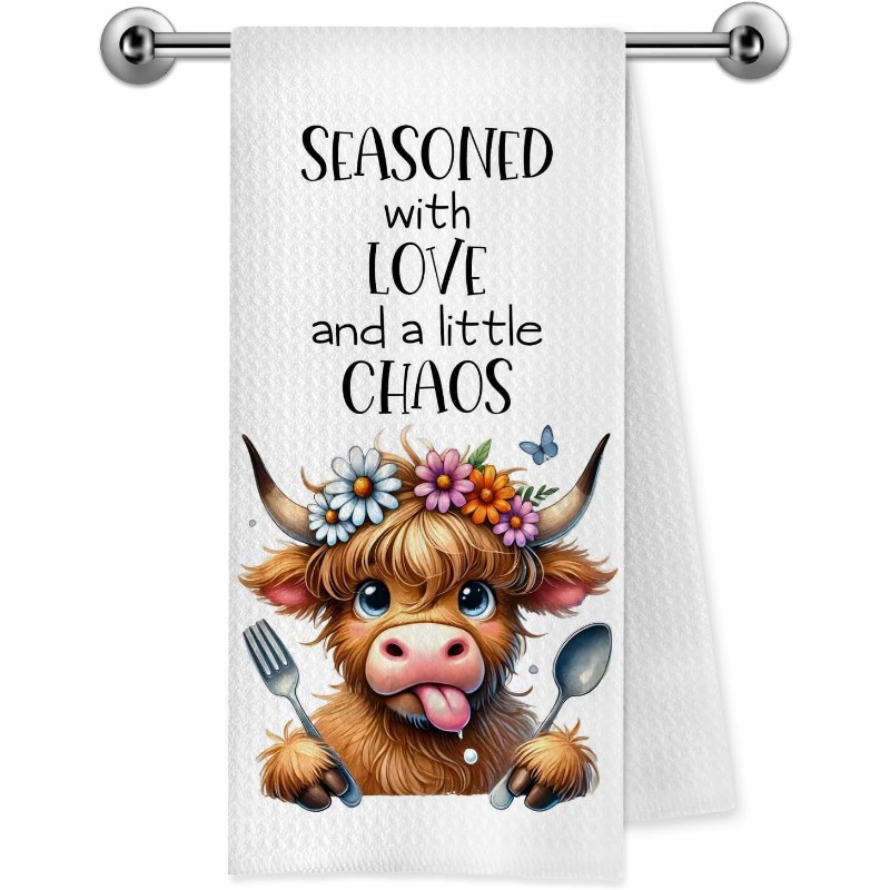 TEMU 1pc Of 18 By 26 Inch Kitchen Towels Featuring Humorous Highland Cow Designs, Perfect Gifts For Women. Adorable Highland Cow Dish, Tea, And Hand