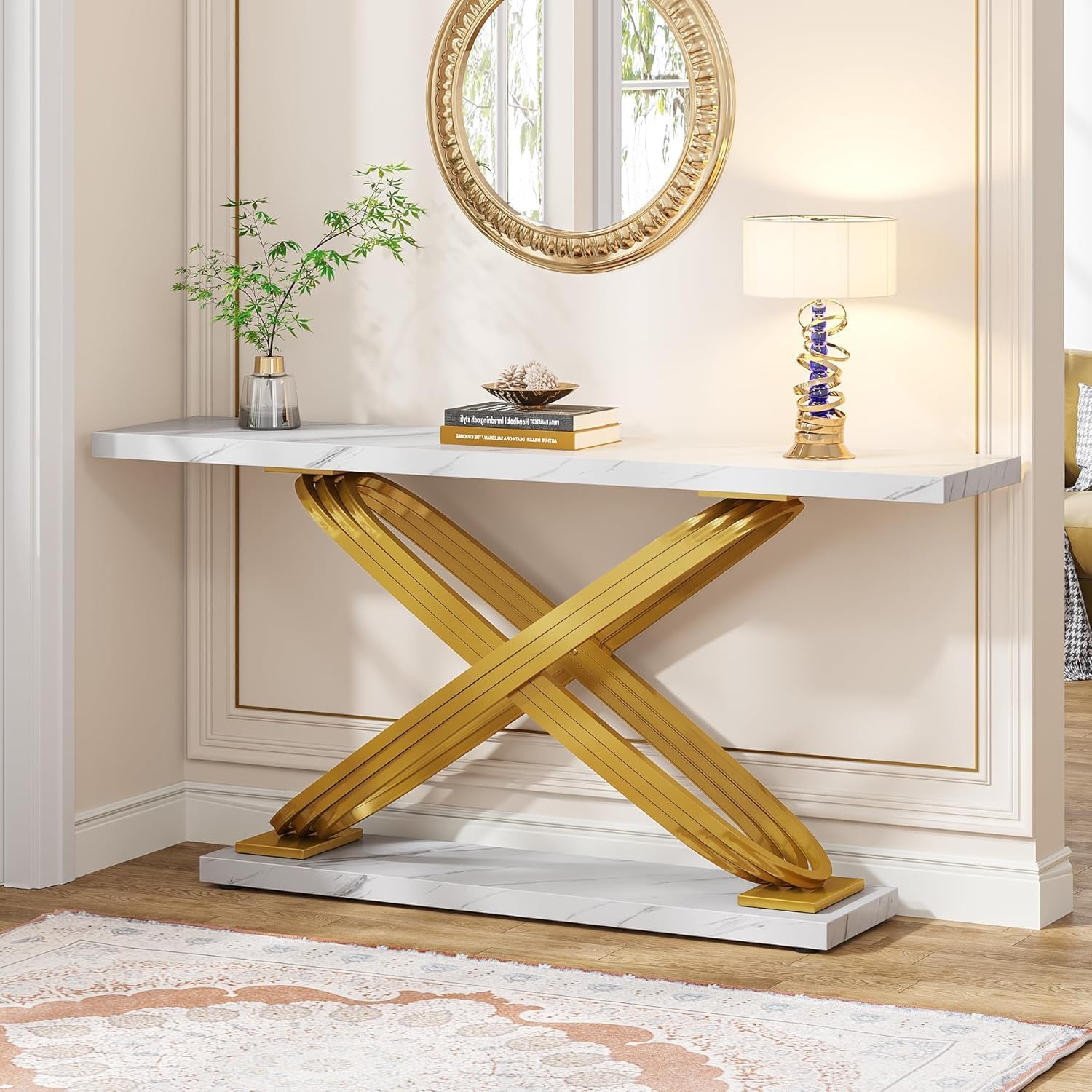 TEMU Mesa de Consola de 55 Pulgadas, Mesa de Entrada Dorada para Colocar Detrás del Sofá, Mesa de Sofá Rectangular Delgada para , Dormitorio, ,