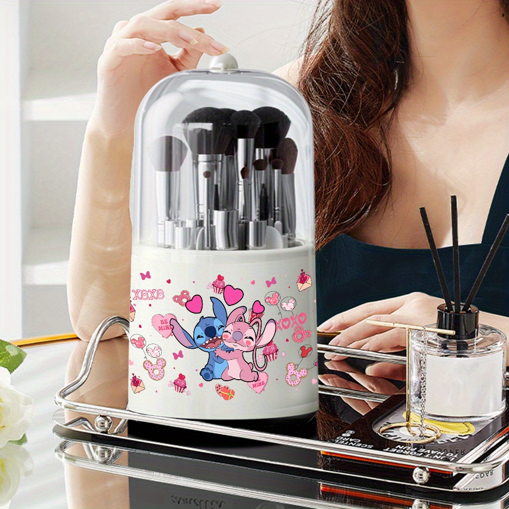 1pc     cosmetic storage box rotating dust proof makeup brush holder with clear viewing lid   hearts design ideal for dressing table or desktop makeup brushes Product details 4