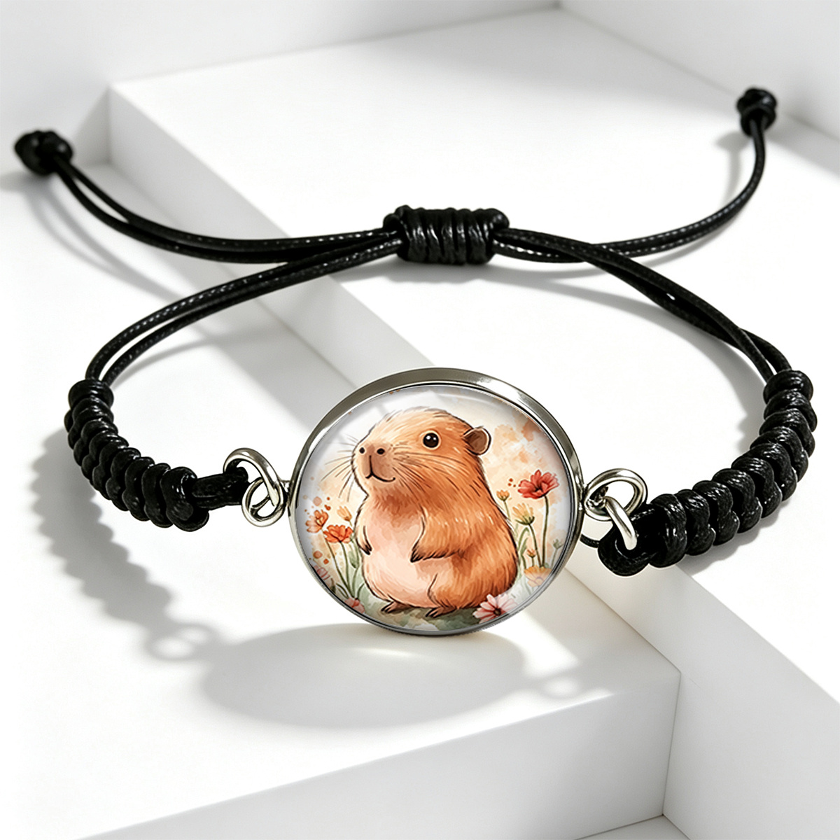 TEMU 1 stuk schattige cavia-armband met glaskralen & verstelbaar - Geschikt voor mannen & vrouwen, unisex zwarte gevlochten ketting voor dagelijks