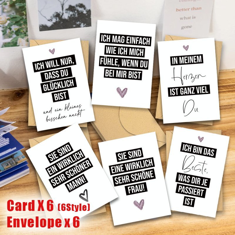 

12-pack German Valentine's Day Love Cards With Envelopes, Floor Mount Paper Material, No Power Required, Friends, Husband, Wife, Boyfriend, Girlfriend