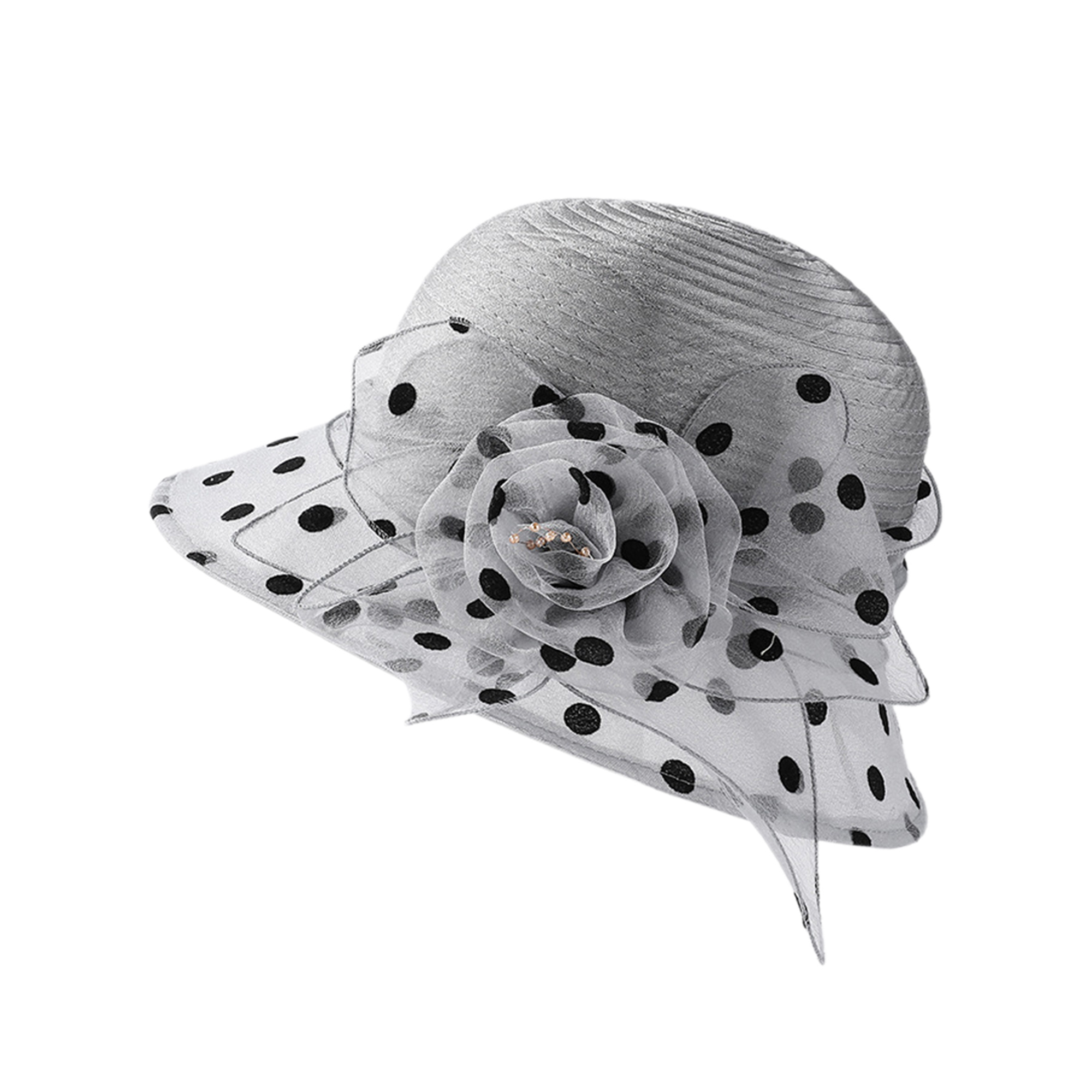 Elegant Gray Women\'s Hat with Floral Accent Grey Wedding Hat With Veil - Silver Kentucky Derby Hat for  main image 2