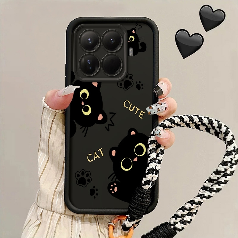 Etui za telefon - Minimalističen dizajn črne mačke za nov, svež, in klasičen etui za telefon z zaponko, primeren za Xiaomi 17 Pro Max, 15T P