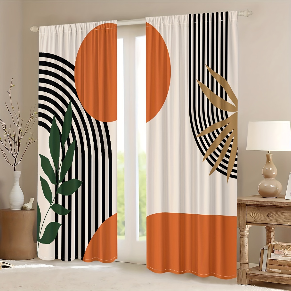2 Painéis, Cortinas Decorativas para Sala de Estar com Estampa Digital Geométrica Abstrata 7