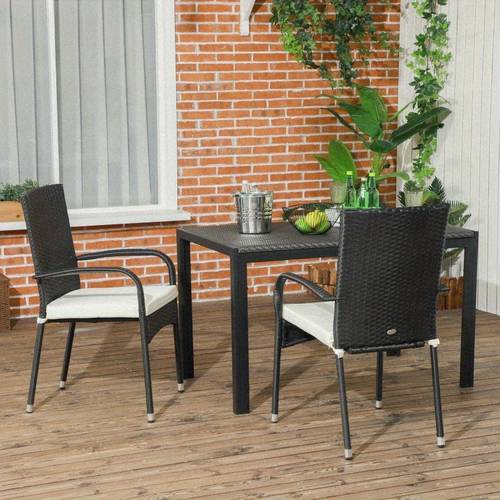 stackable pe rattan outdoor dining chairs with cushions set of 2 patio wicker dining chairs with armrests and backrest for patio deck cream white