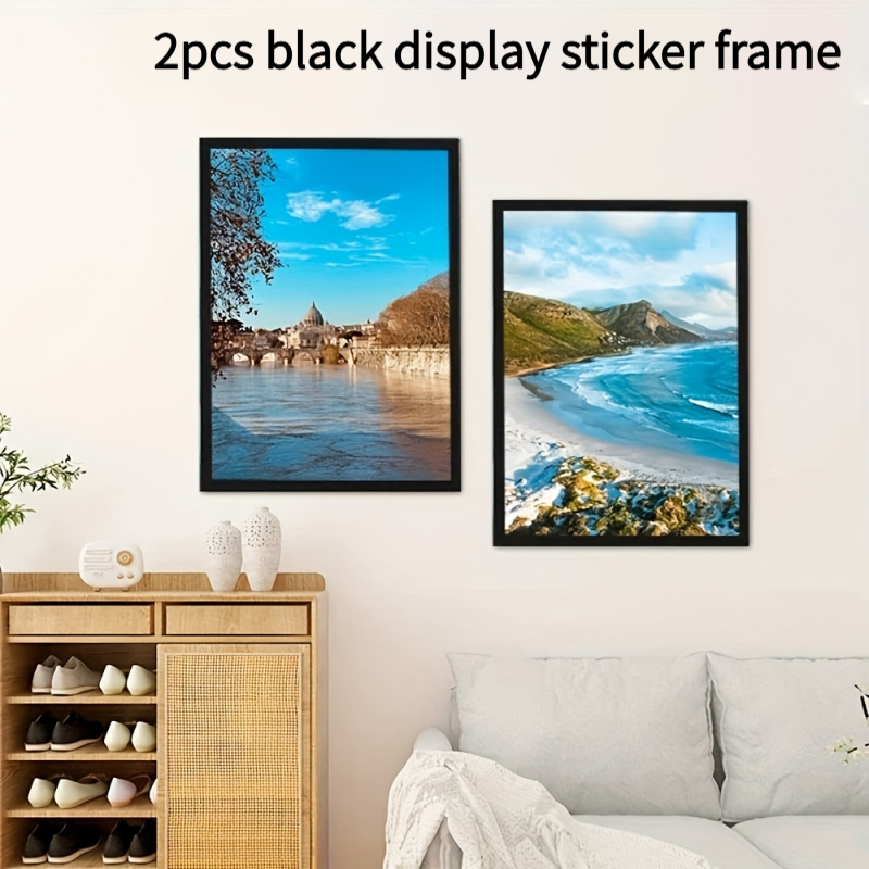 TEMU 2pcs Display Sticker Wall Layout, Photo Frame, Picture Frame, Certificate Work Display Frame Wall, Portable Photo And Document Display Rack,