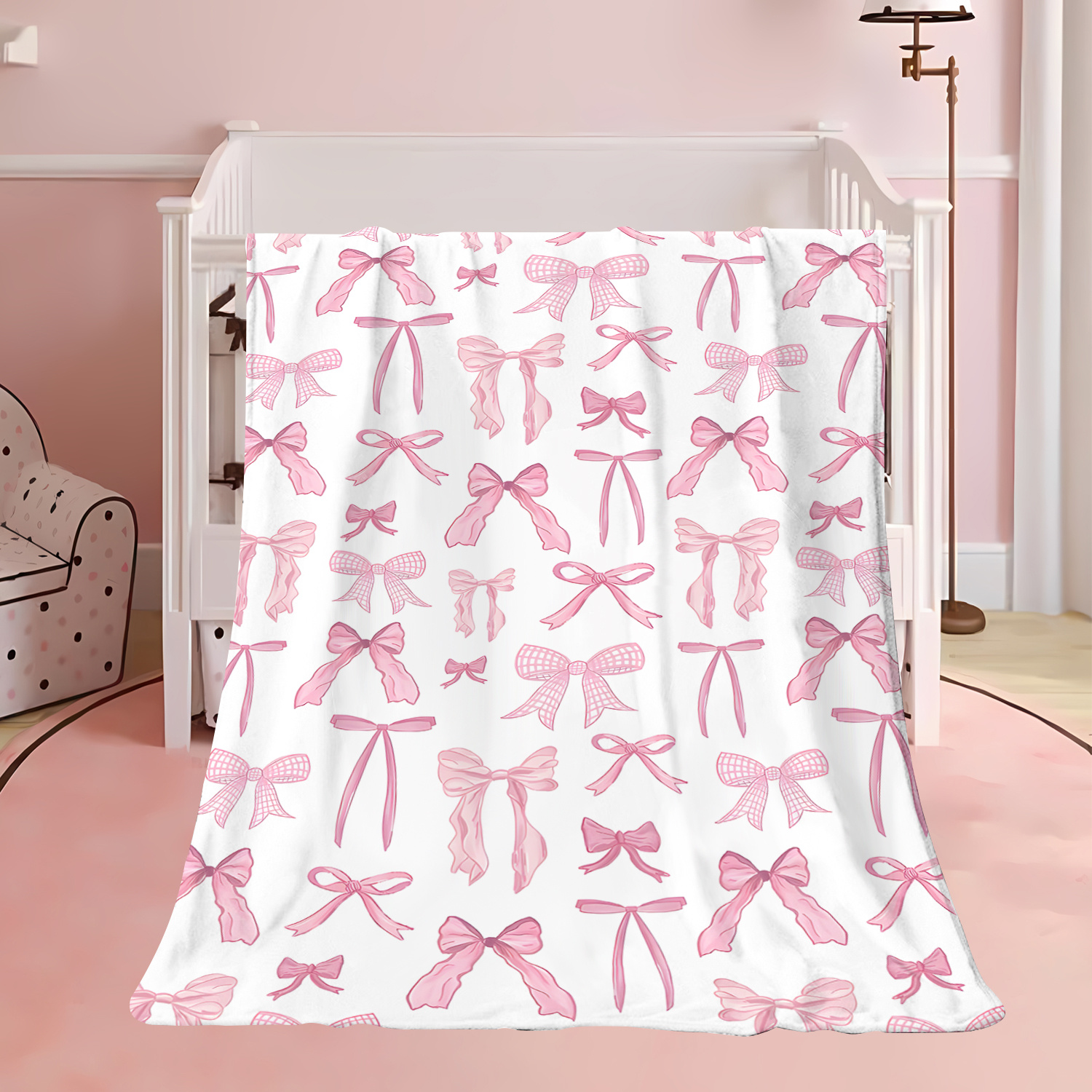 E-shop Pinke Flanelldecke mit Schleife, weiche und hautfreundliche Schaldecke, leichtes, ästhetisches Geschenk, perfektes Wohnaccessoire, geeignet für