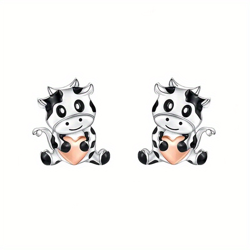 Image of Cute Creative Oil Cow Earrings For Women Daily Vacation Parties Personalized Additions Exquisite Birthday Gifts Jewelry