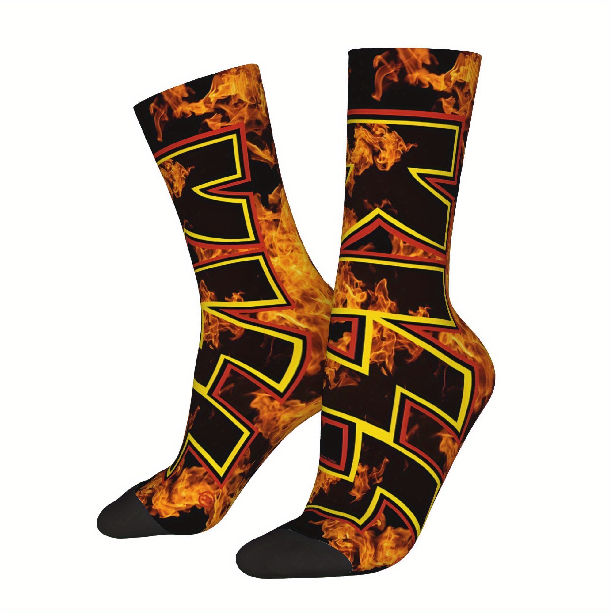 

Kiss-inspired Retro Hip Hop Socks, Fun With & Fire Design, Breathable Polyester , End Of , Demon, Sock Gift