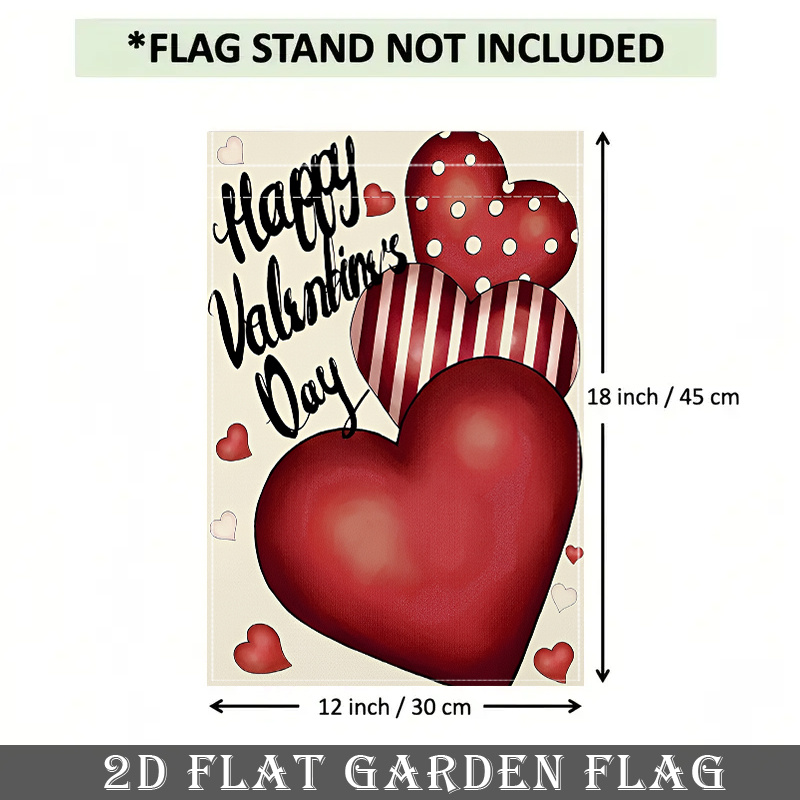 TEMU 2d Flat - 2d Flat - 1pc A 2d Flat Banner Featuring A Heart Pattern For Valentine's Day, Designed For Outdoor Use As A Garden Flag. Double-sided,