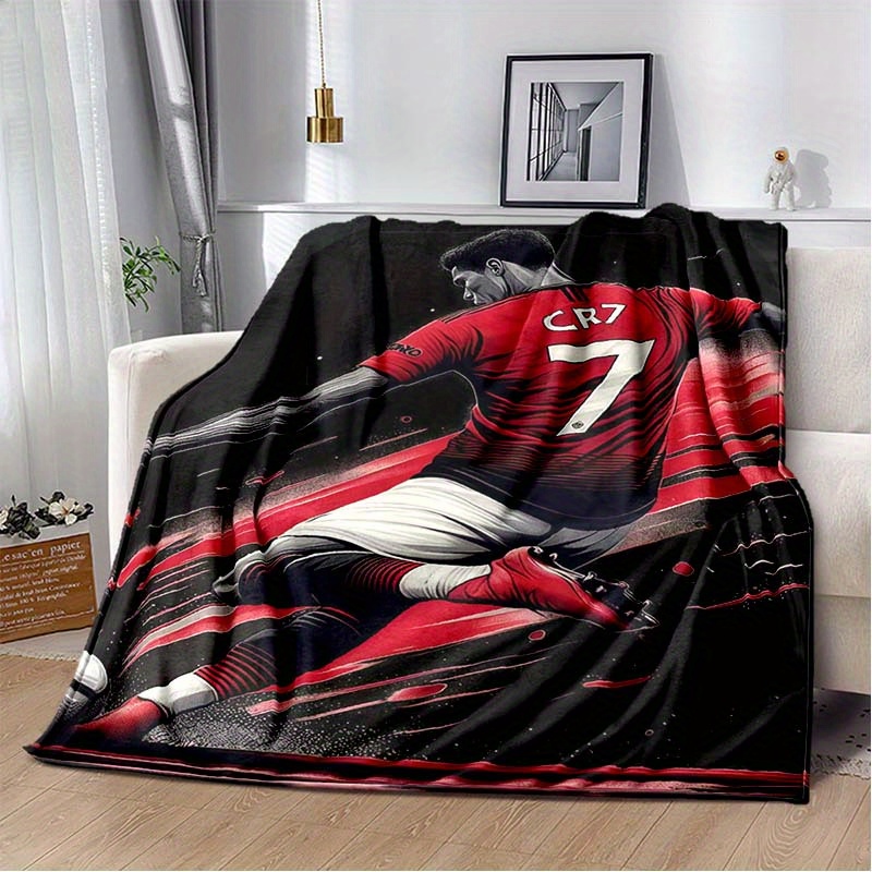 

Couverture en Flanelle Imprimée de Football Confortable - Douce & Chaude pour , , ou de - Design Rouge & Noir avec "CR7" - Cadeau Idéal pour les Fans & , Couverture à