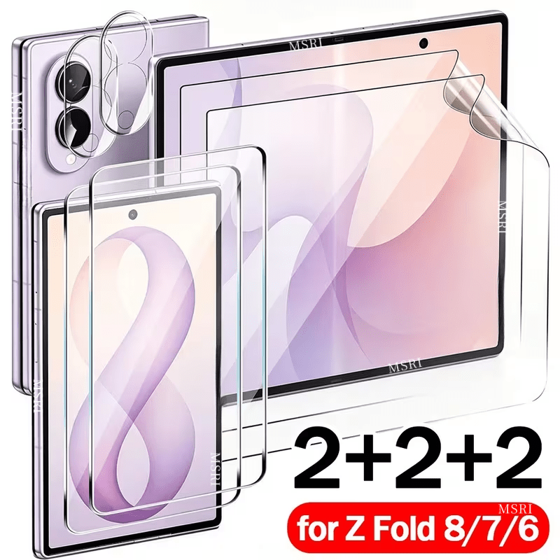 TEMU Kit 6-en-1 : 2x Films HD Blancs pour Écran Extérieur + 2x Films Hydrogel HD pour Écran Intérieur + 2x Protecteurs d'Objectif Transparents, 2x