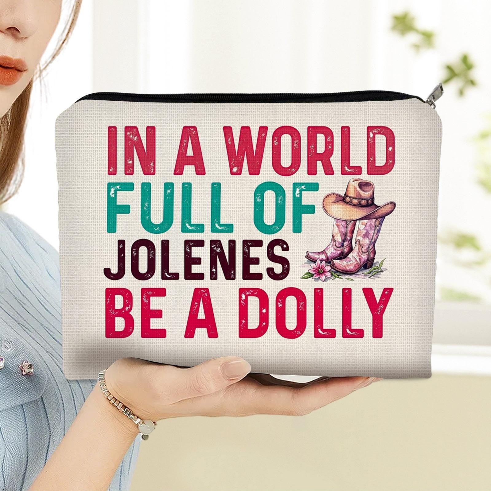 TEMU 2d Flat Print 1pc, Western-themed "in A World Full Of , Be A Dolly" Printed Makeup Bag, Suitable For Daily Cosmetic Storage And Travel Use, 2d