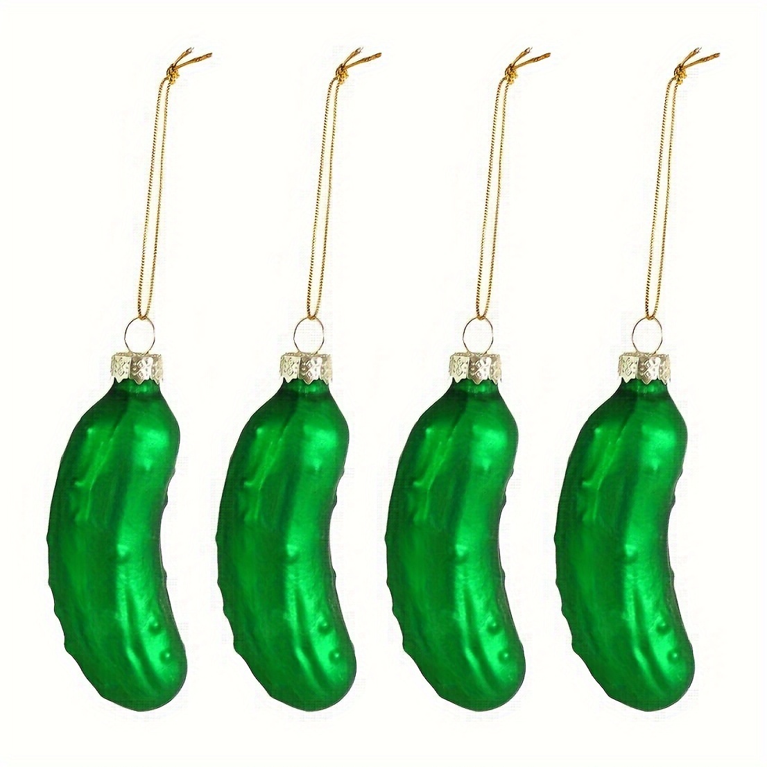 4pcs, Green Christmas Tree Hanging Ornaments - Cute Glass Blown Cucumber Hanging Ornaments With Lanyard