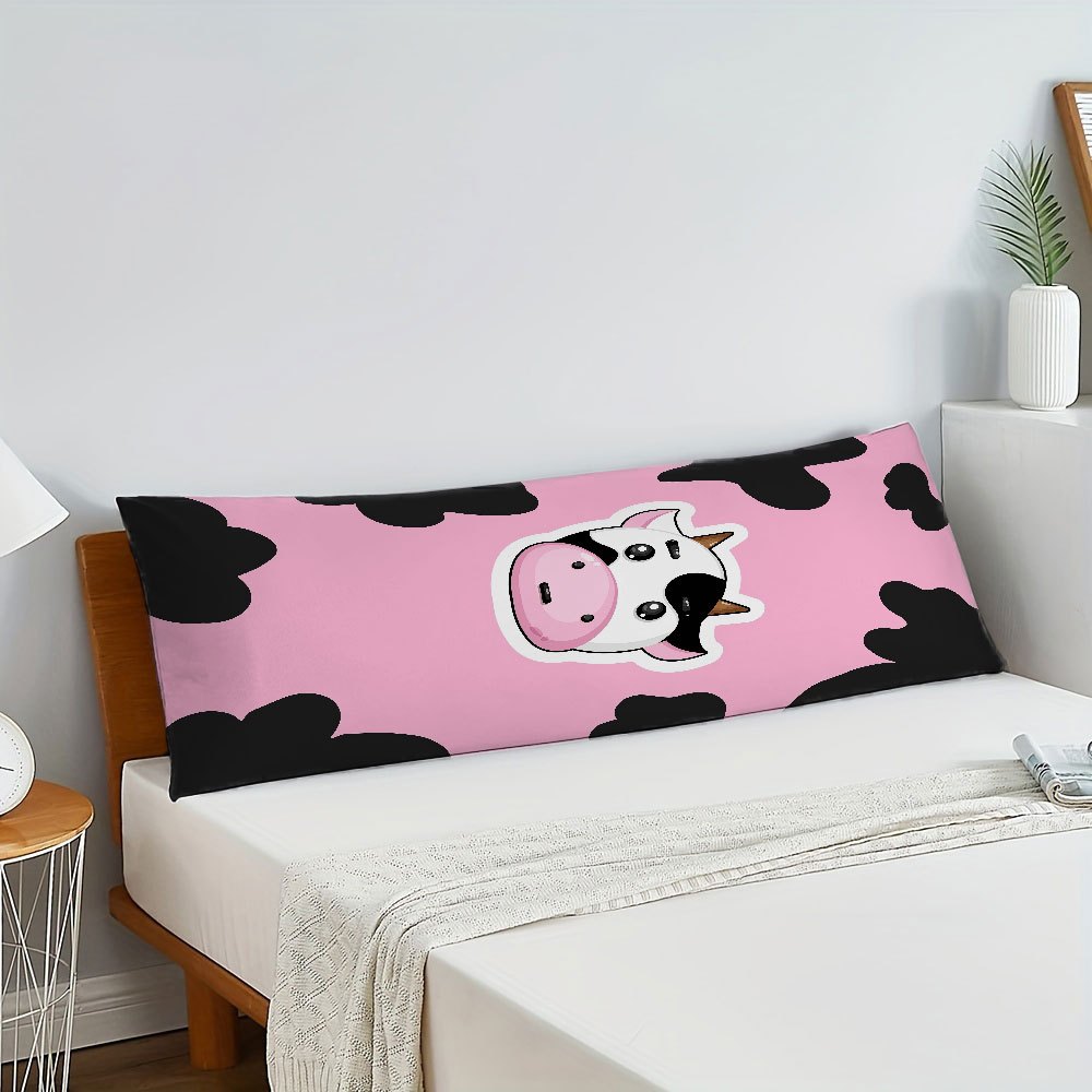 

1pc Contemporary Cow Print Body Pillow, 20x54 Inches, Double-sided, Breathable Polyester, Zipper Closure, Machine Washable, For Side/back/stomach Sleepers - Adult Throw Pillow (pillow Not Included)