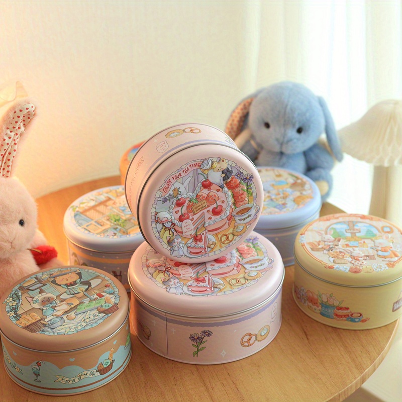 cute cartoon cat cookie design metal tin candy storage box   round container with lid ideal for wedding christmas decor candy  