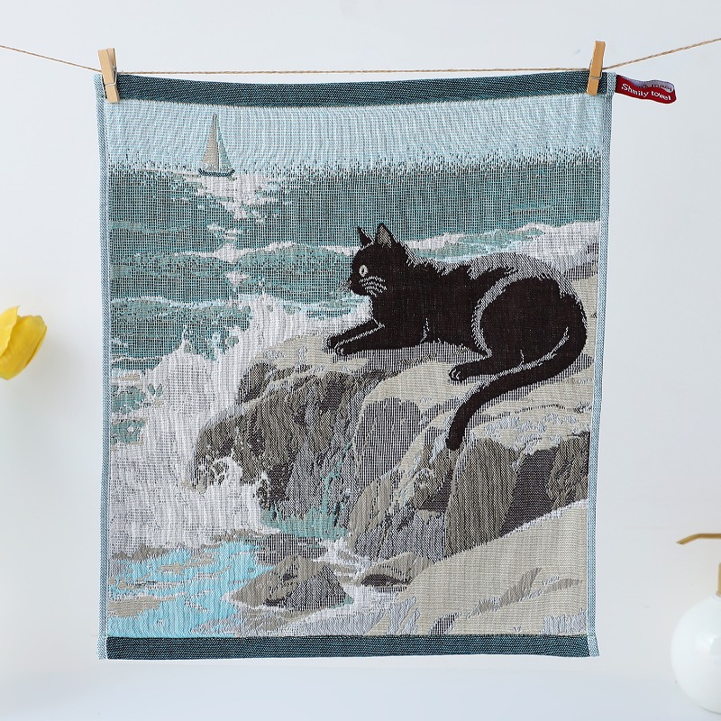 Soft Washed Cotton Towel, Cat And Nature Series Pattern, Pure Cotton Gauze Face Washcloth, Hanging Fingertip Towel