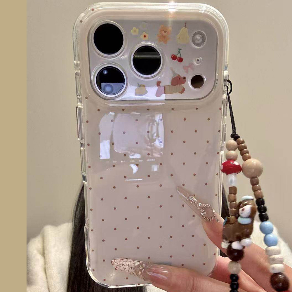 TEMU Phone Case: Chic Cute Puppy Polka Dot Phone Case With Phone Chain, For Iphone 13 17 Pro Max, Mobile Accessory, , Stylish Cover, Durable, Tech