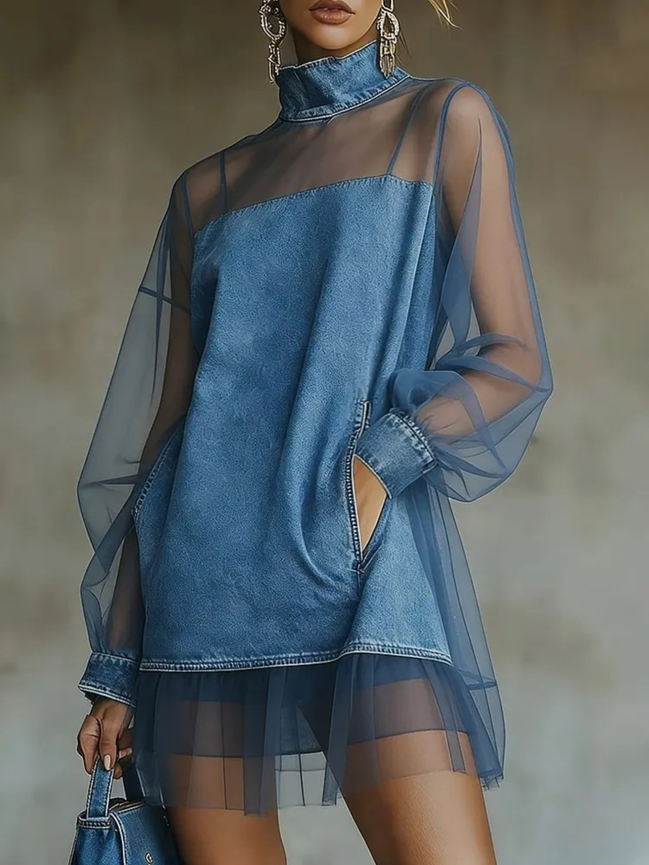 blue jean fringe dress Western Style Women's Denim with Fringe Button Up Mini Dress Tan / S