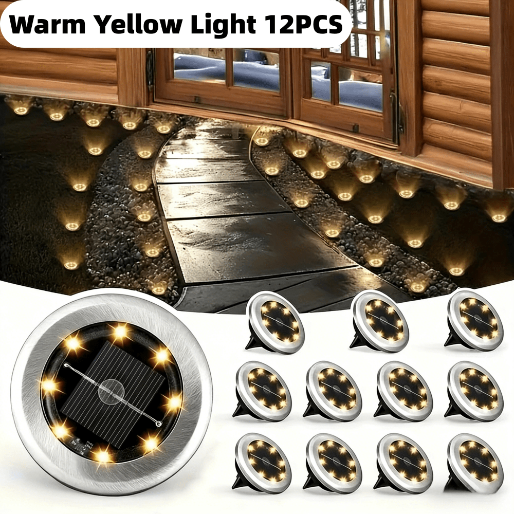 Image of 12pcs Solar Outdoor Ground Lights, 8-led Solar Garden Lights, No Wiring Required, Suitable For Yards, , Lawns, Walkways, Driveways, And Landscape Lighting, Use