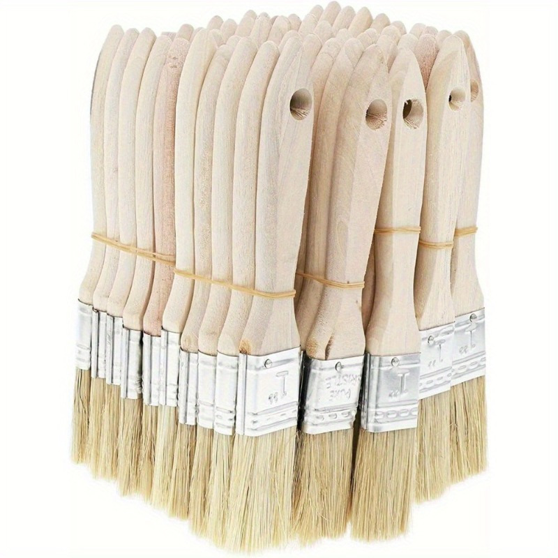 

10pcs Bristle Paint Brush, Flat Bristle Brush, Suitable For Art, , Gesso, Painting, Dyeing, Varnish, Glue Application, Wooden Handle, Indoor/outdoor, Home Trimming And Repair