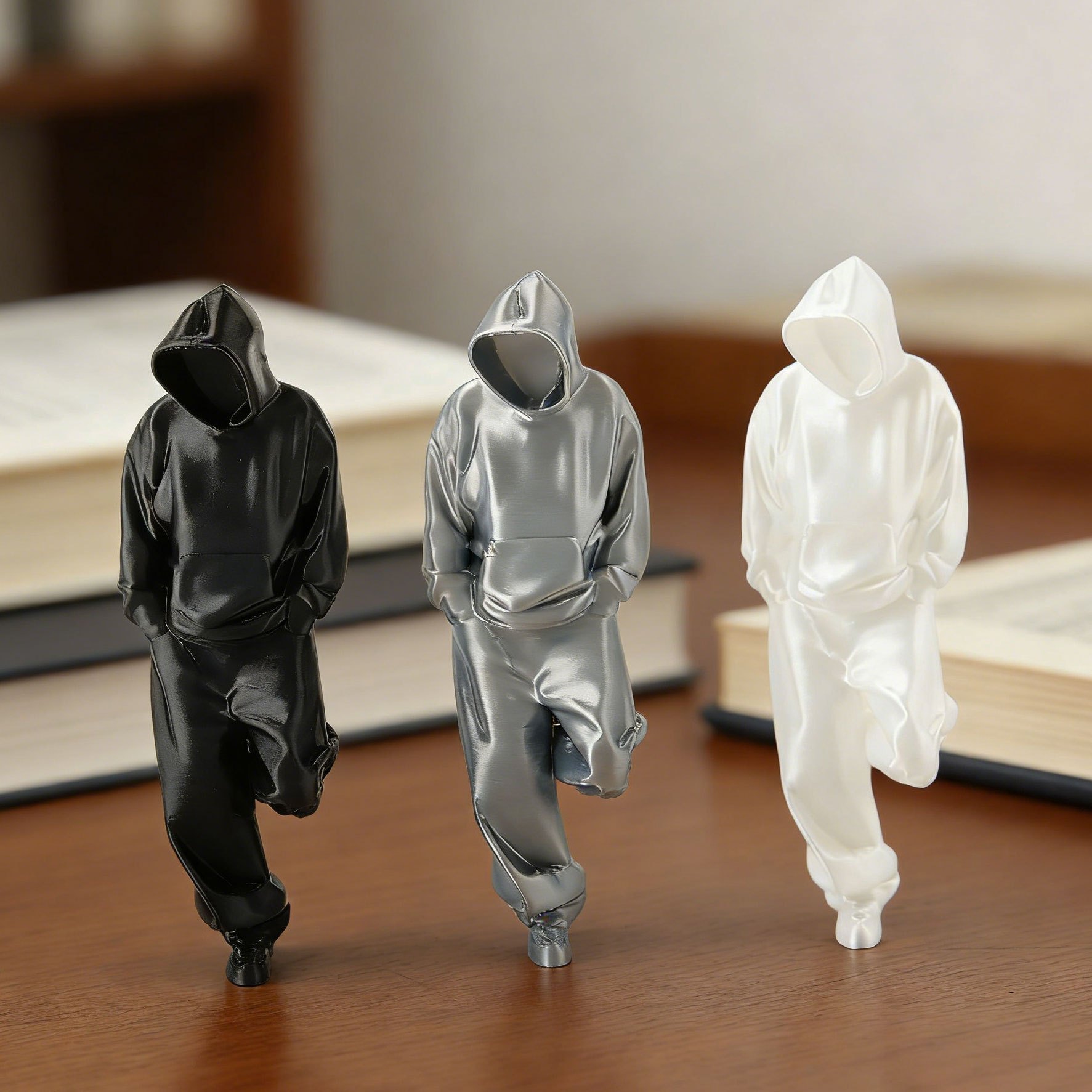 Image of 3 Abstract Faceless Hooded Sweatshirt Figure Ornaments Plastic Sculpture Desktop Bookshelf Minimalist Decoration Father's Day/ Graduation Season/ Birthday/ Christmas/ Back To Trendy Gifts