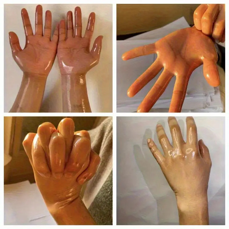 Image of A Pairs Super Thin Malaysian Natural Latex Gloves- High Elasticity Shiny Smooth Transparent One-piece Molding Finger Restraint Cosplay Gloves With Nails