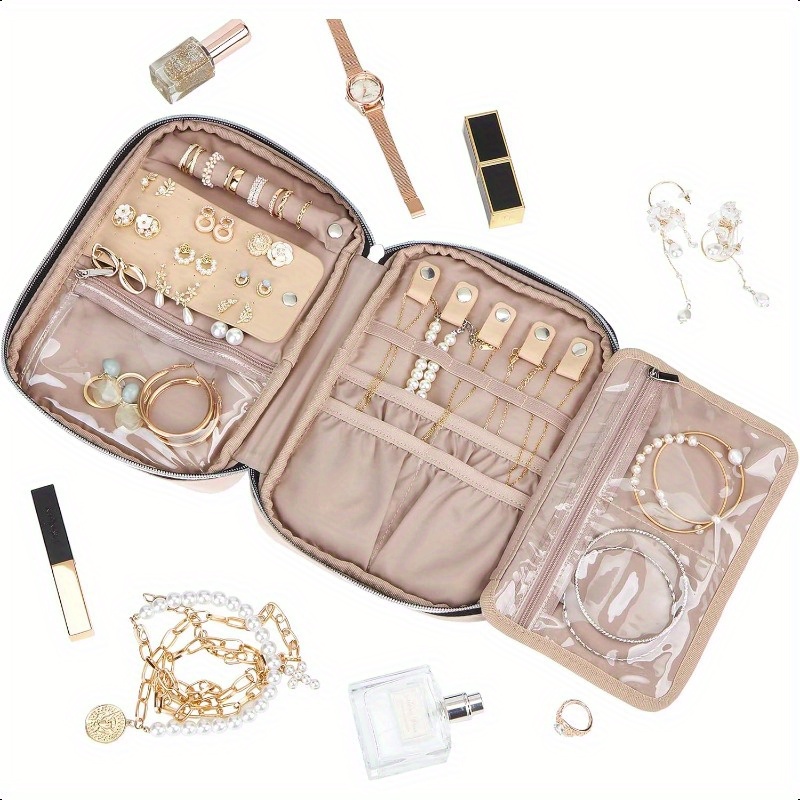 travel jewelry organizer portable storage case for earrings rings necklaces bracelets pink Product details 1