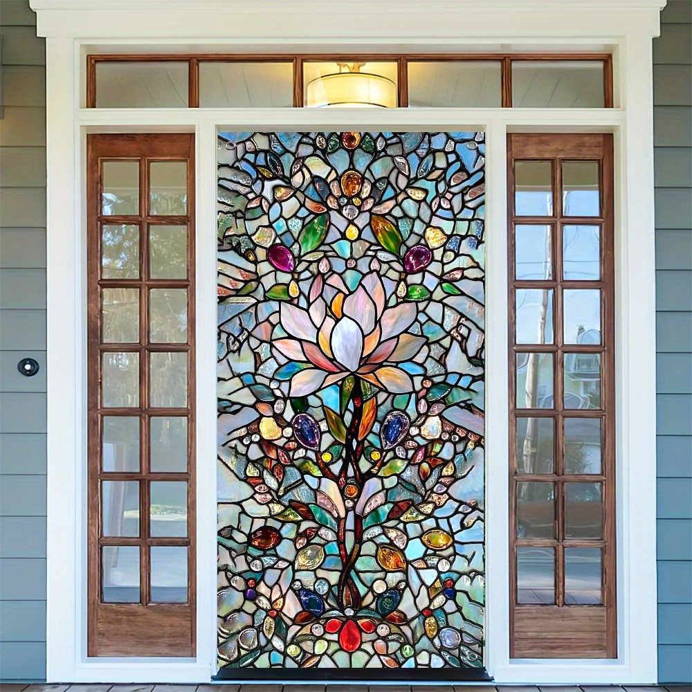 

Stained Glass Effect Polyester Door Hanging - Indoor/outdoor Decor For Housewarming, Anniversaries & More, No Power Needed