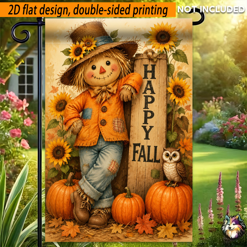 TEMU 2d Flat - 2d Flat - 2d Flat Garden Flag, 1pc, Featuring A , Pumpkin, And Design, Single-sided Polyester Material Garden Flag, Outdoor Courtyard
