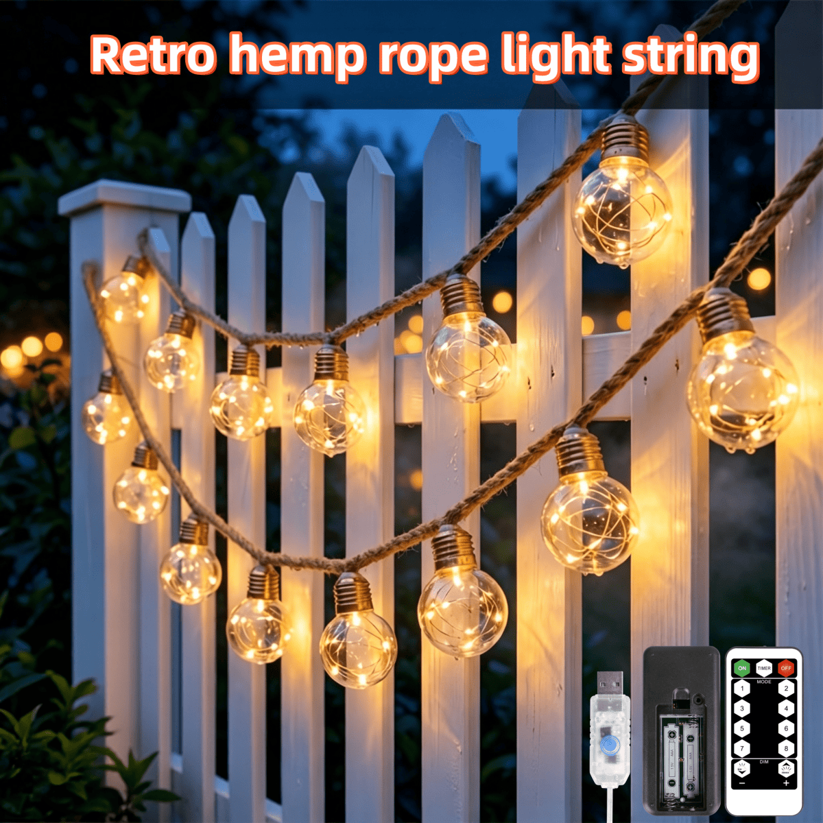 TEMU Guirlande Lumineuse Rétro à Corde de Alimentée par USB, Guirlande Lumineuse Rétro à Corde de , Guirlande Lumineuse LED pour Cour, 24/16/8