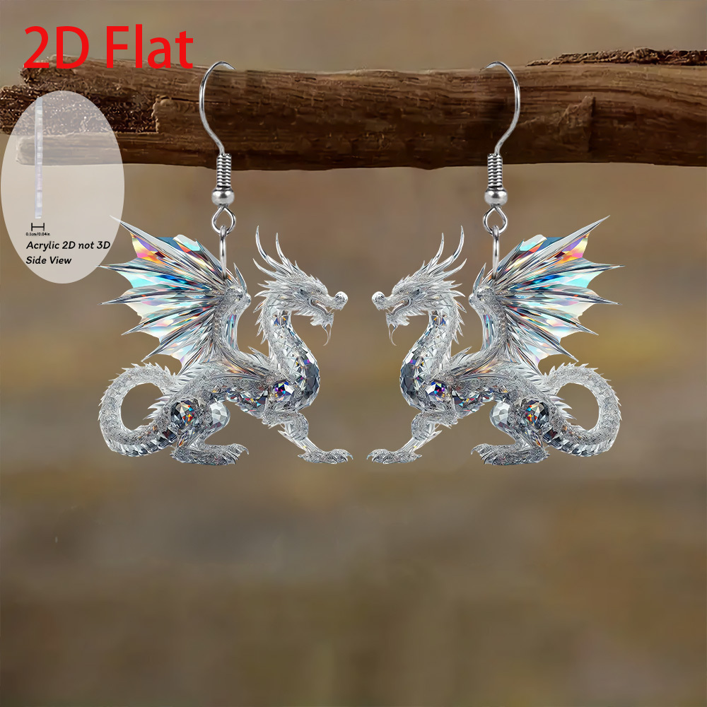 TEMU 2d Flat Fashion, Dragon Design 2d Acrylic Earrings For Holidays, Birthdays, Parties, Gifts