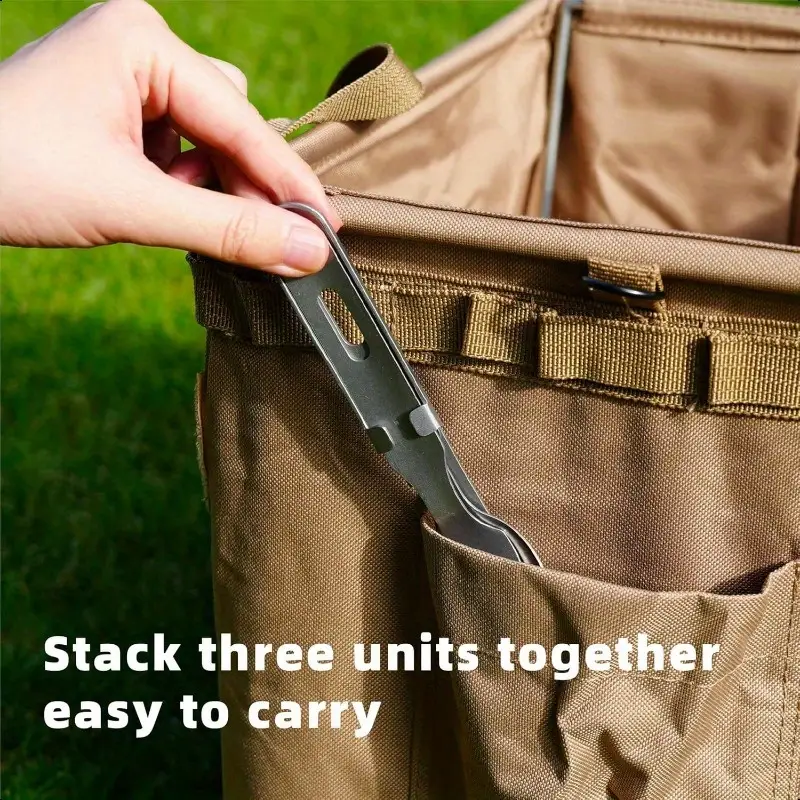3pcs stainless steel camping utensil set with knife & bottle opener - heavy-duty compact flatware, detachable & lightweight (6.3 inch) - portable outdoor cutlery with ergonomic grip, dishwasher safe - ideal for camping, hiking, travel, - survival knife/spoon/fork set, camping equipment and accessories, camping cutlery, camping gear and equipment Product details 2