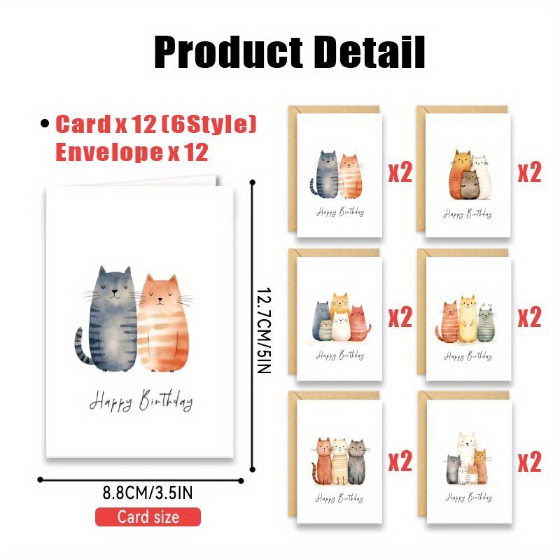 TEMU 24-pack Of Cat-themed Birthday Invitation Cards With Envelopes, Sending Birthday Greetings To , Teachers, , .