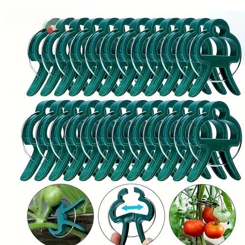 30pcs Heavy-Duty Garden Plant Clips | Reusable Green Plastic Support, Suitable for Tomatoes, , Vines, Flowers | Design Can Fix Stems Without Damaging Them | Stackable Tool Essential for Indoor And Outdoor