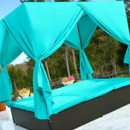 outdoor patio wicker sunbed daybed cushioned adjustable seats weather resistant rattan comfortable lounge for garden balcony poolside multiple cushion colors