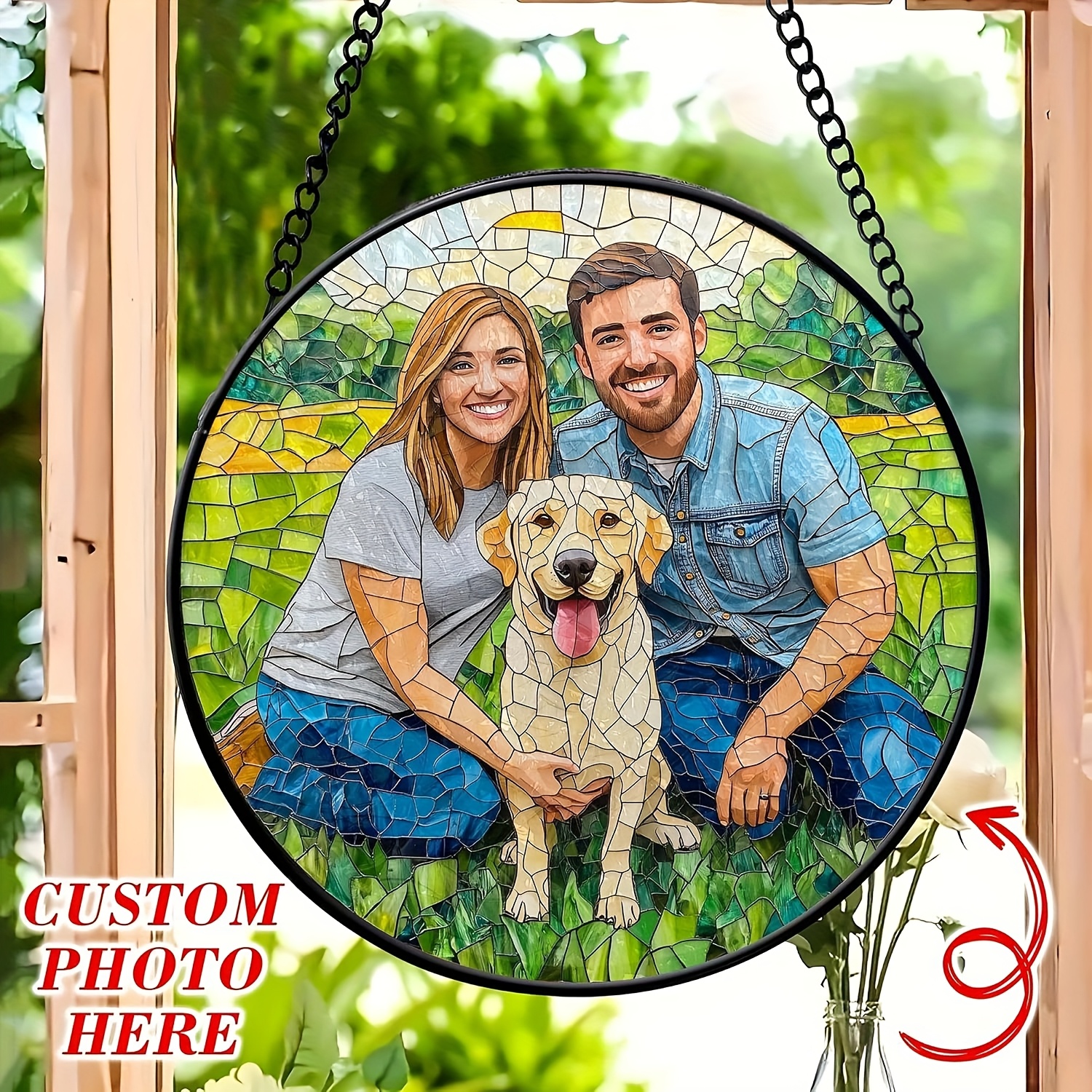 TEMU 2d Flat, 2d Portrait, Custom-made Portrait For Couples And Pets(photo Customization Available), Personalized Wedding Or Anniversary Sun Catcher,
