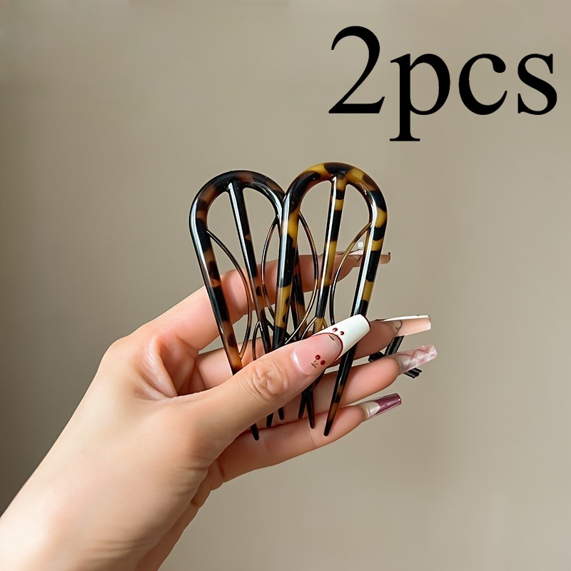 TEMU 2 pezzi Forcine a forma di U, Accessori per capelli eleganti minimalisti ovali con stampa leopardata, Ideali per San Valentino e adatte a