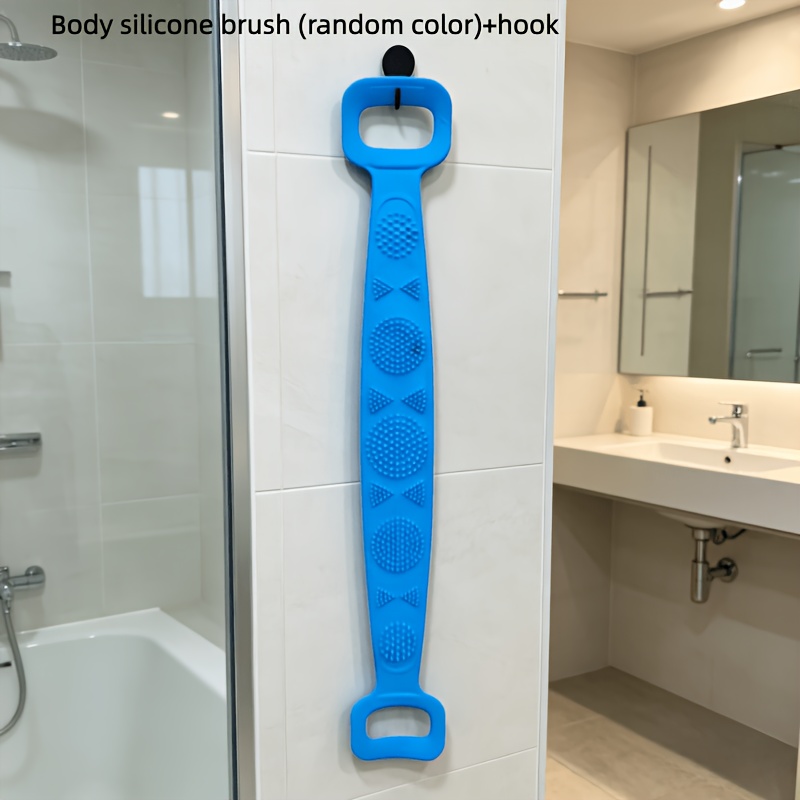 2pcs Set, Random Color Body Brush And Hook, Bath Towel, Back Scrubber Massage Shower Extension Cleaning Brush, Bathroom Accessory, Men And Women's Bathroom Brush. Dead Skin Removal, Summer, Winter