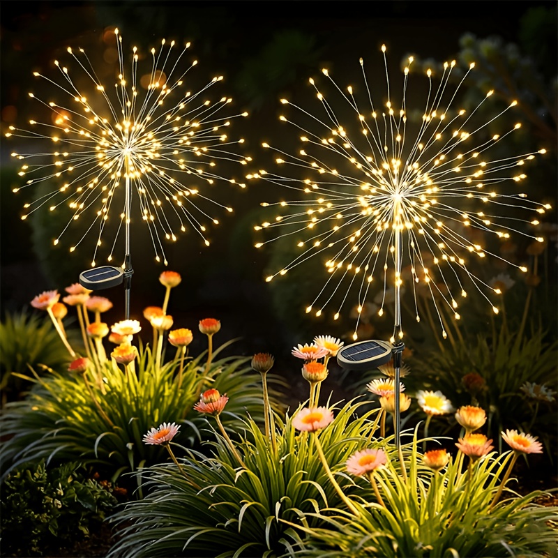 2 pack 120 leds solar fairy lights outdoor patio decor fireworks style twinkle string lights pathway light strips 8   ip44 waterproof ideal for gardens courtyards lawns   poolside areas   decorations and weddings