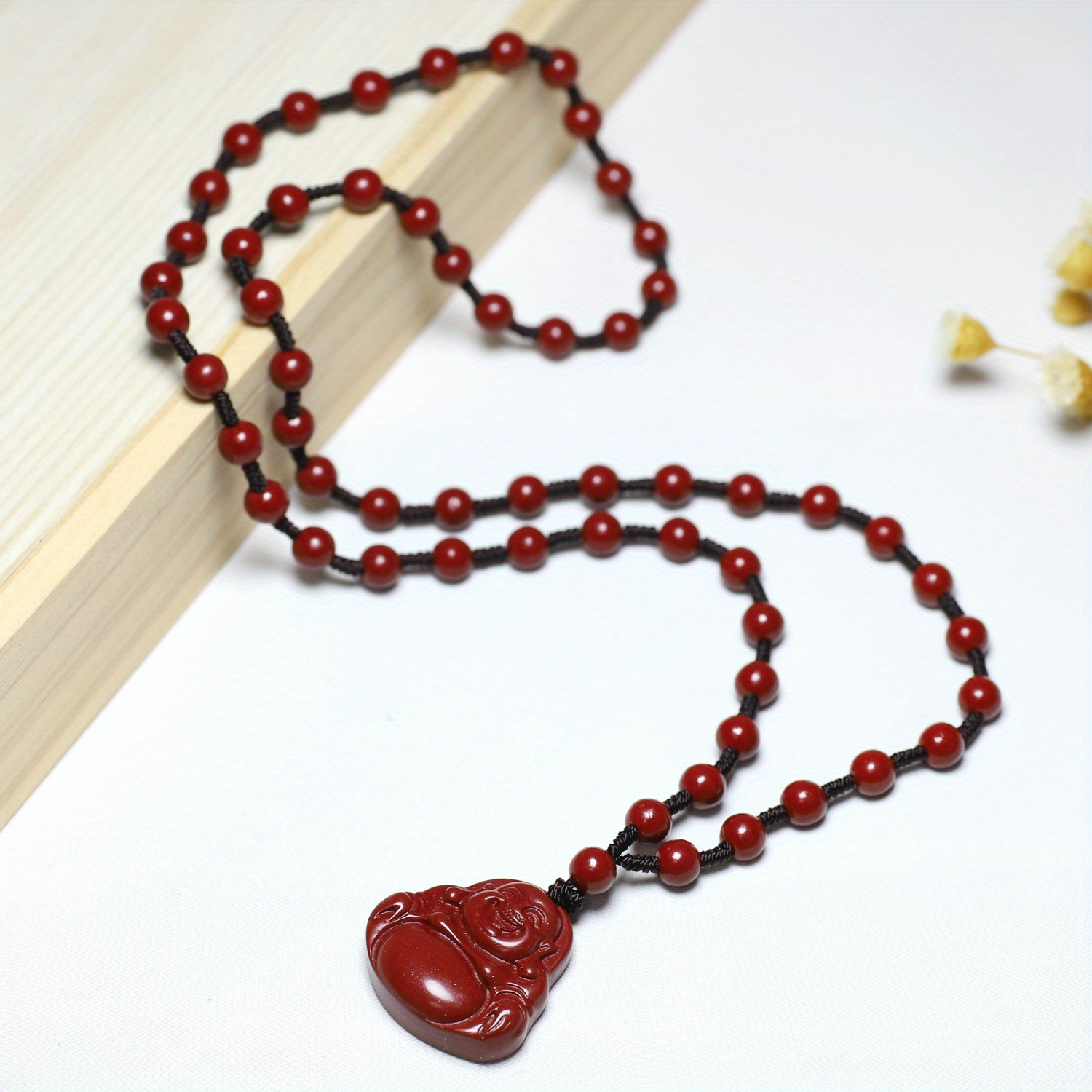 Cinnabar Smiling Character Pendant Necklace, Unisex Gift