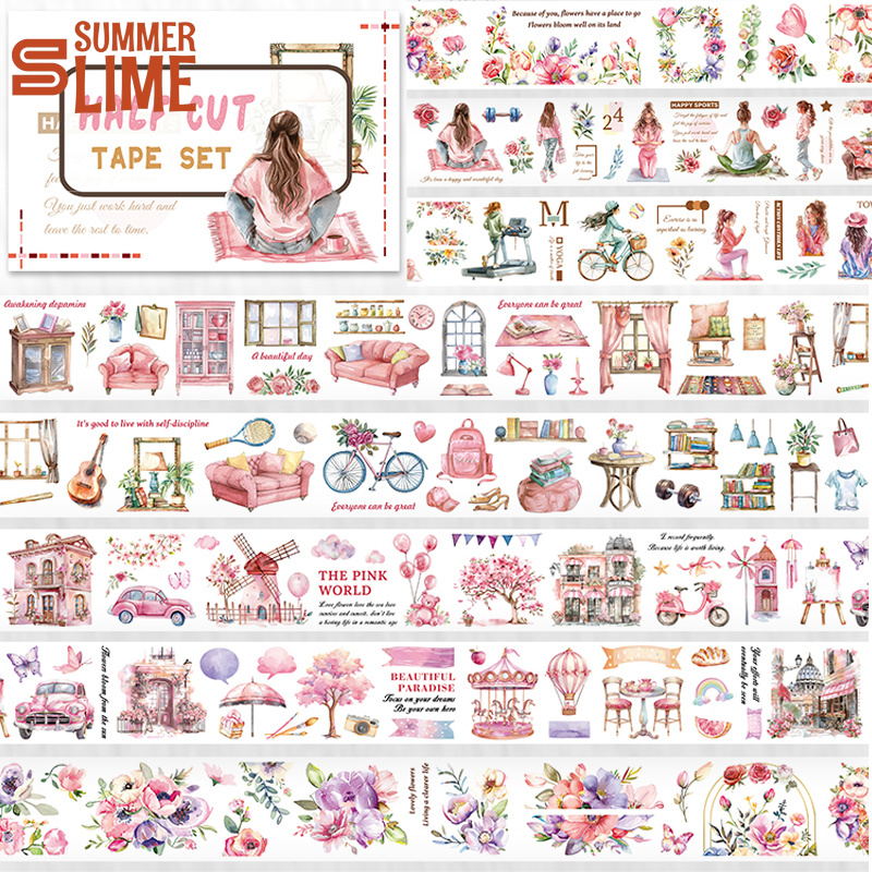 Image of 4pcs/pcs Kawaii Washi Tape - Pre-cut Pet Masking Tape Suitable For Scrapbooking, Journaling, Diary Decoration - Transparent Tape With Lady Decorations, Pre-cut For Instant Adhesive Use (no Rolling)
