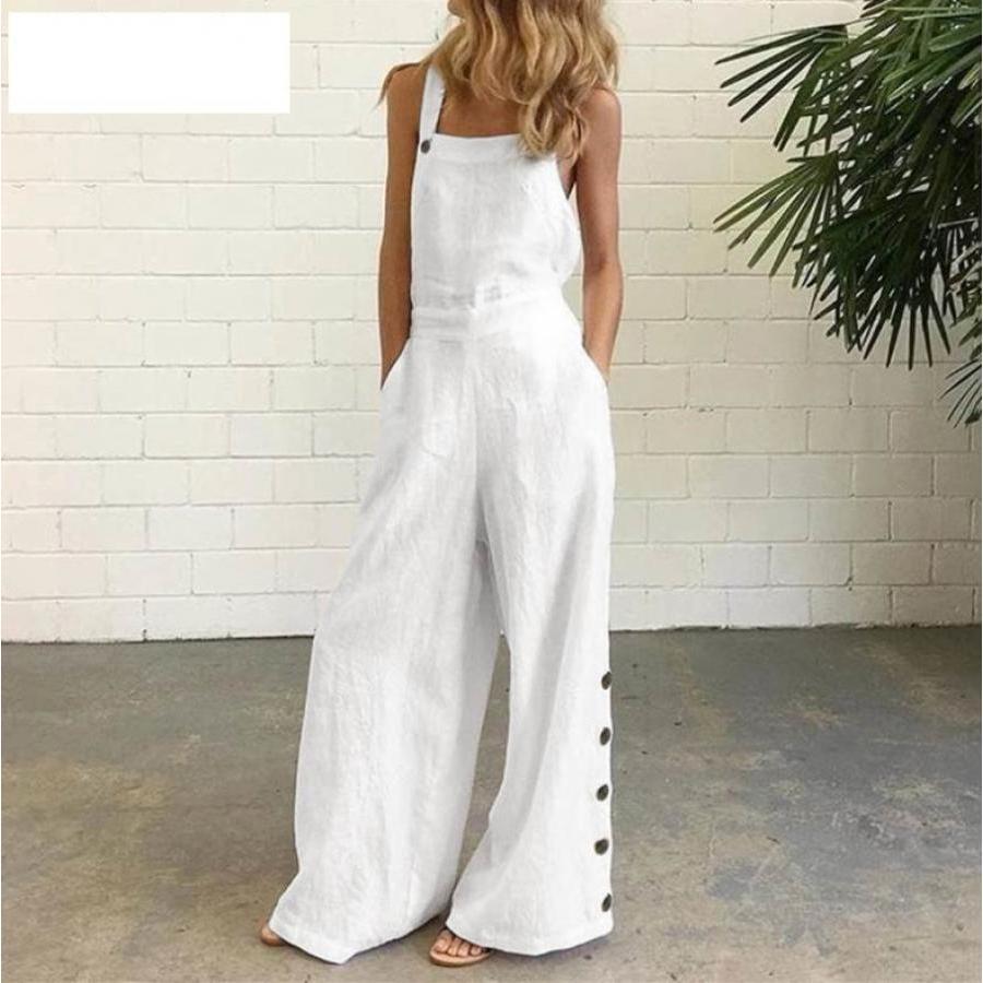 

Women's Wide Leg Overalls Casual Solid Neck Sleeveless Pants Jumpsuit With Pockets For Summer