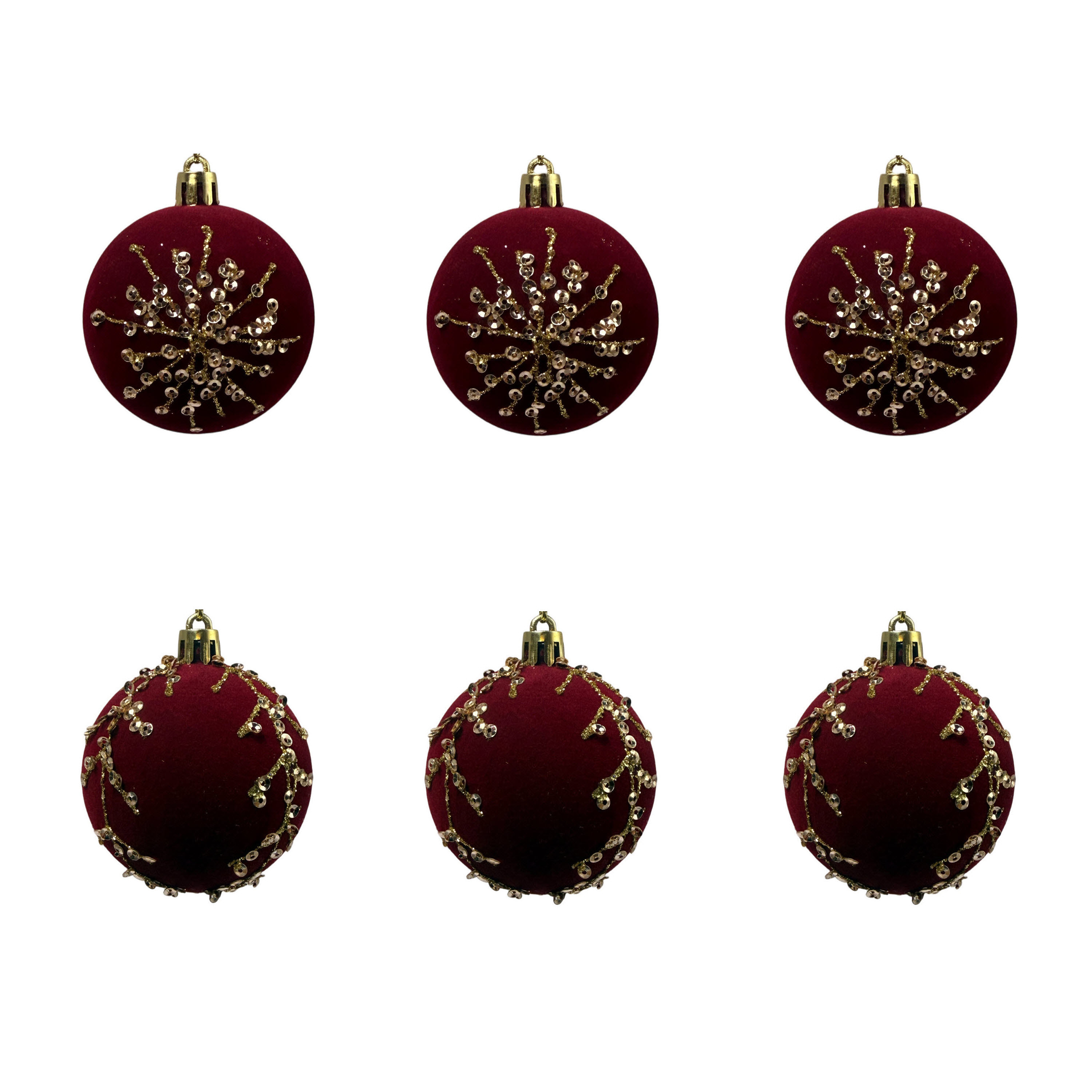 TEMU Lot de 6 boules de Noël en velours , décorations de sapin de Noël floquées rouge vin à paillettes et sequins, ornements en velours pour