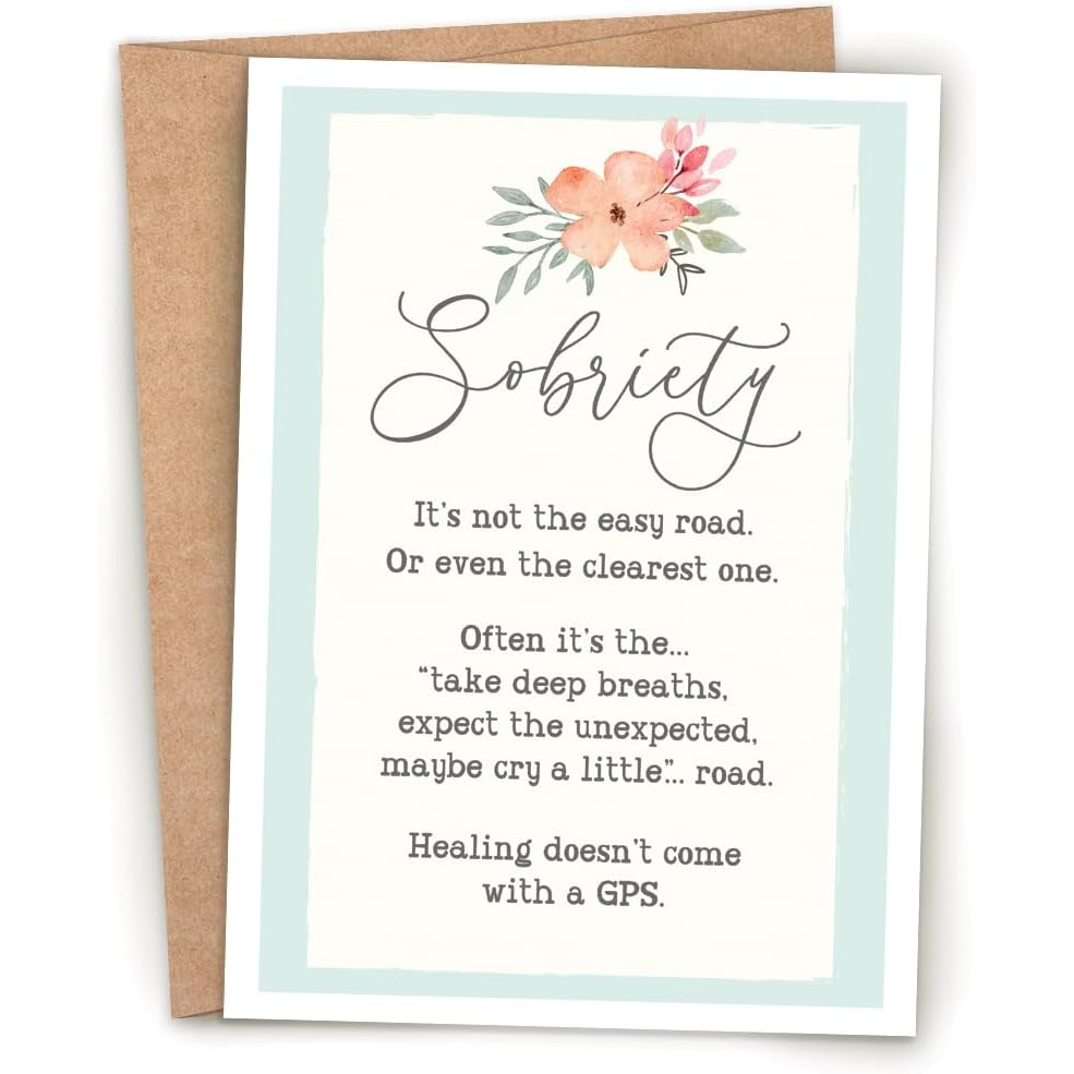 TEMU 1pc Greeting Card And 1pc Envelope. Invitation, Women's Alcohol Anniversary Card - Elegant , Light Tones - 1 Year Sober Milestone Card, Suitable