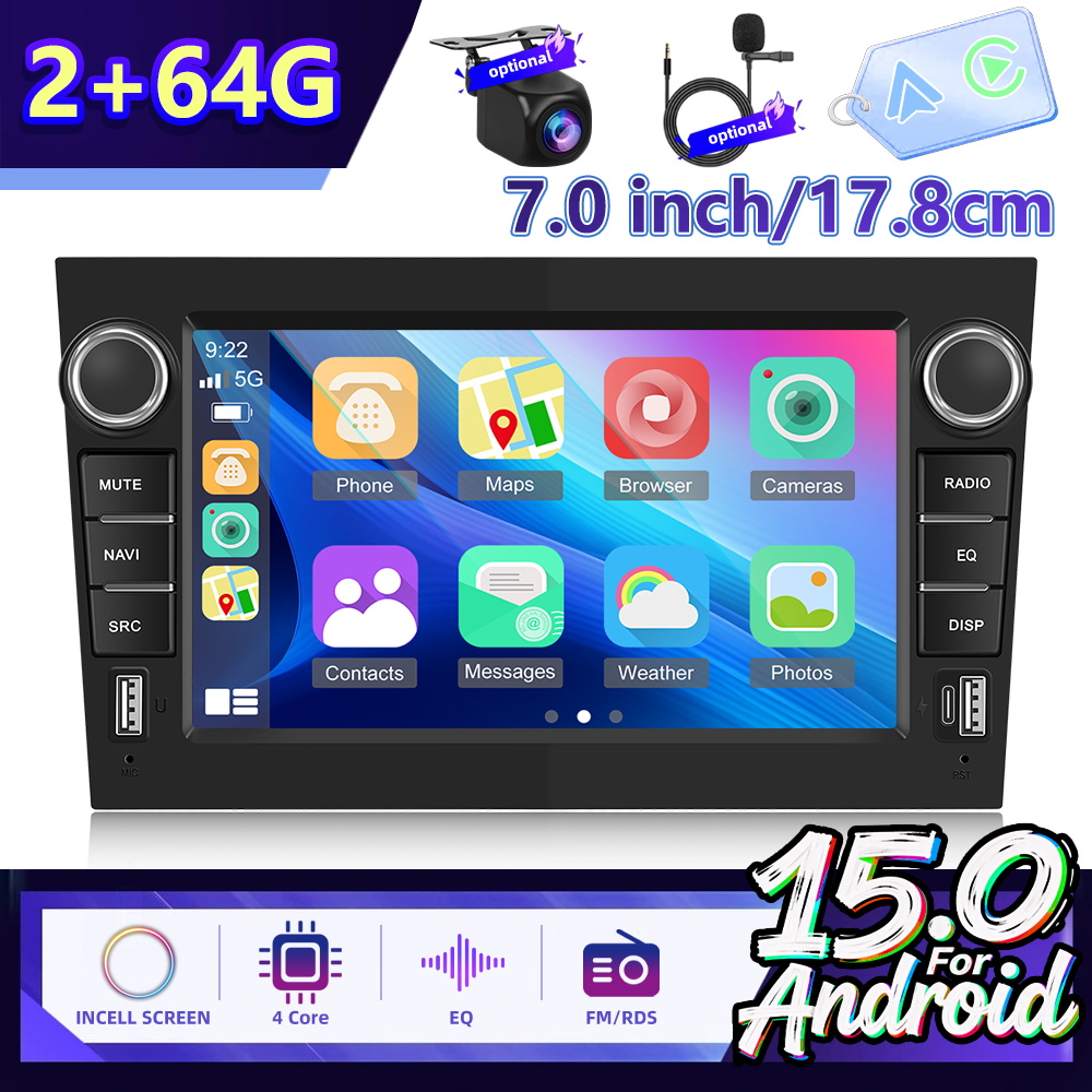 Image of [2g+64gb] 15 Double Din For Vectra B H Carplay Car Stereo Car Radio Multimedia Player Autoradio With | And Wireless Auto Built-in Wifi | Gps | Fm/ Rds Radio With Ahd Camera&mic(optional)