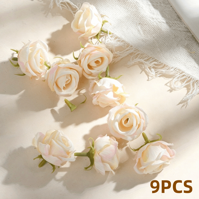 TEMU 9pcs, Simulated Rose Head And Bud Set, Wreath Materials, Holiday Birthday Party Decorations, Bride Wrist Flowers, Home Flower Shop, Floral